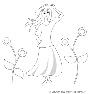Femme en longue jupe et fleurs